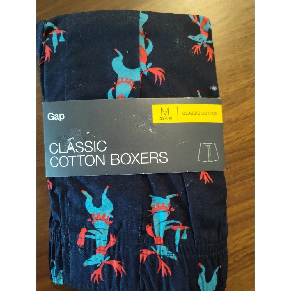 Gap Mens Classic Cotton Boxers Reindeer Holiday Print Navy Blue Size Med 32-34